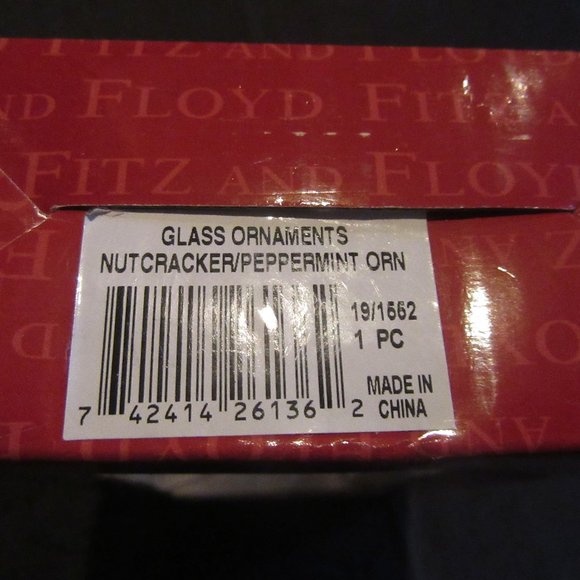 New Vintage Fitz and Floyd Glass Nutcracker Peppermint Ornament in Box - Picture 4 of 4